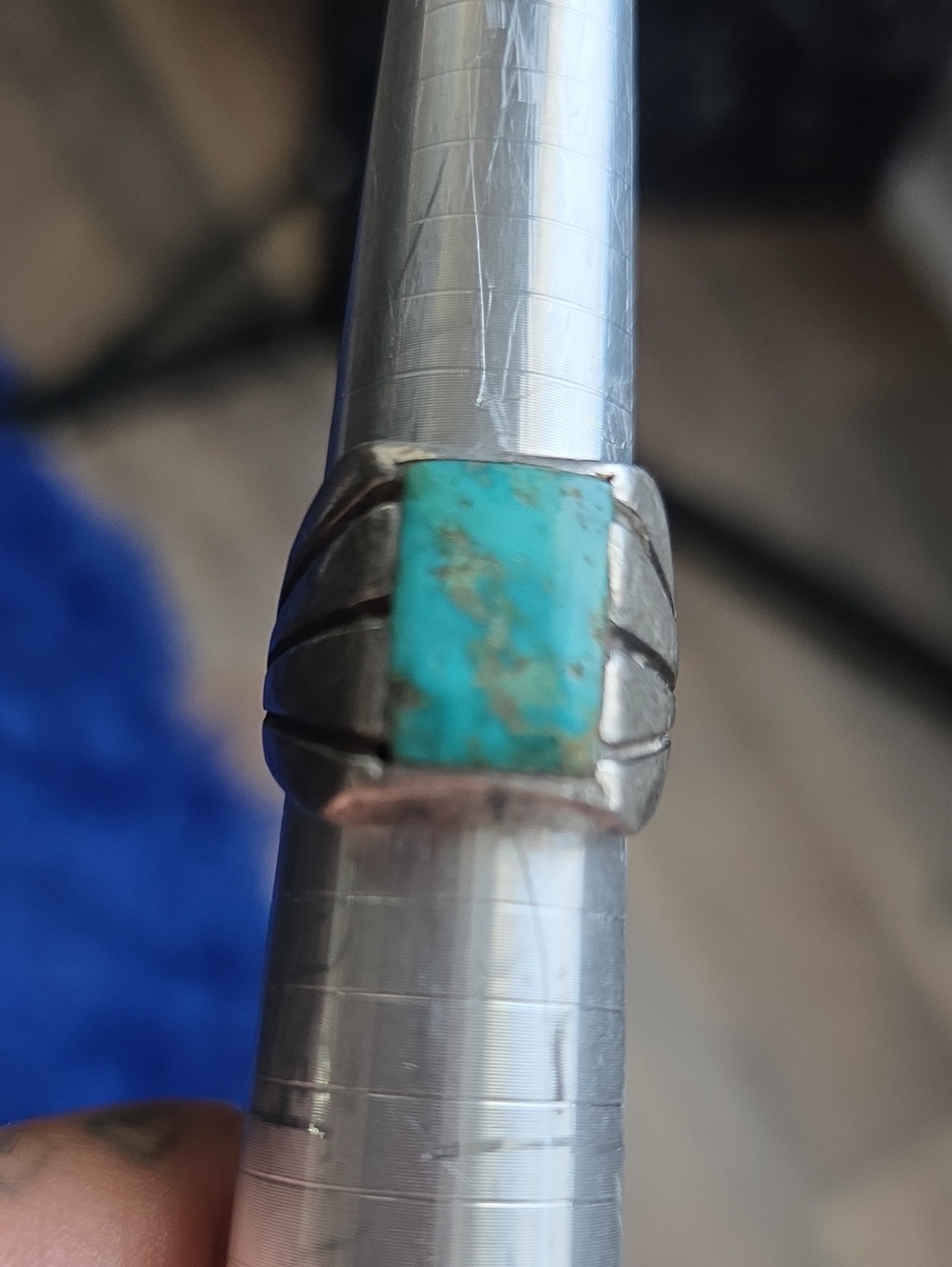 Vintage Men's Silver Ring with Turquoise Inlay